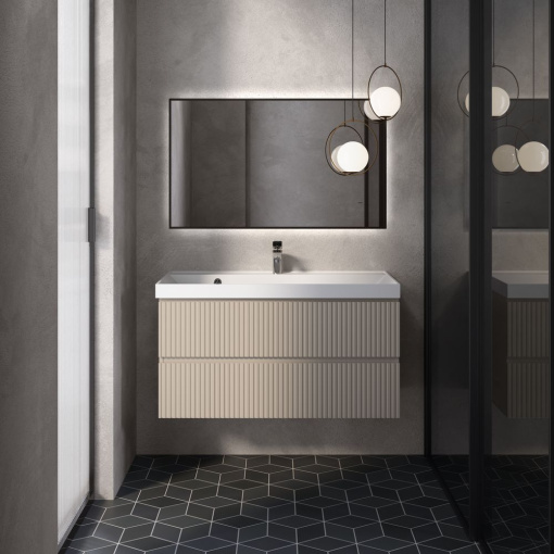 AQM900110BG "S1" Тумба под умывальник подвесная 100  цвет бежевый.