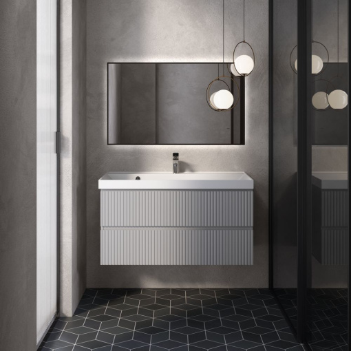 AQM900110GM "S1" тумба под умывальник подвесная 100  цвет серый.