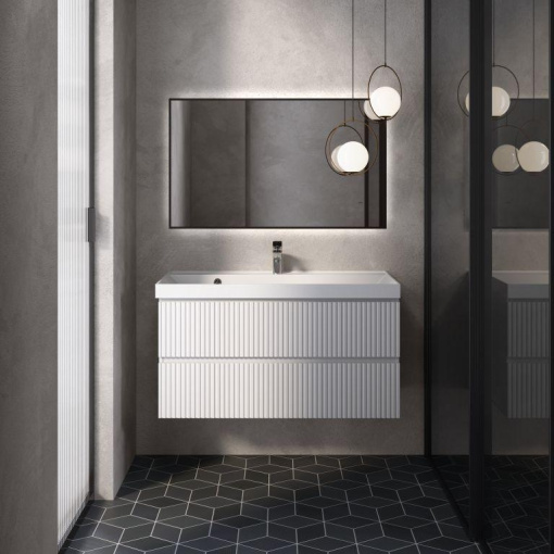 AQM900110WH "S1" тумба под умывальник подвесная 100  цвет белый глянец.