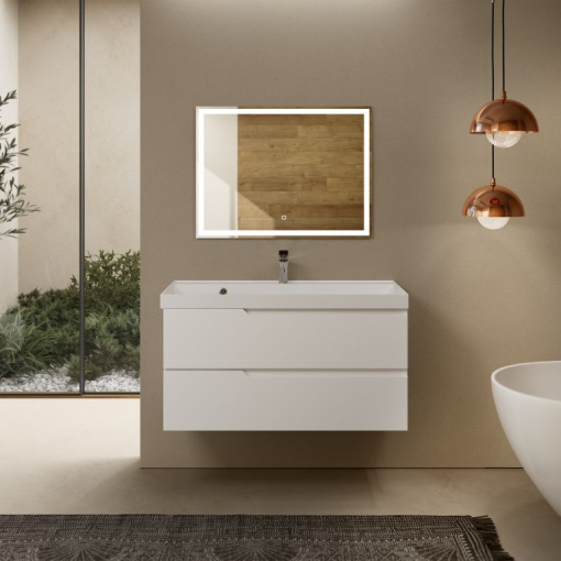 AQM900310WH "S3" тумба под умывальник подвесная 100  цвет белый глянец.