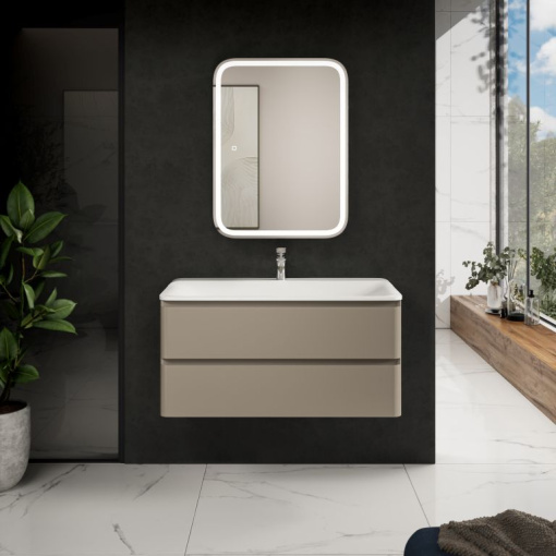 AQM900410BR "S4" тумба под умывальник подвесная 100  цвет бежевый.