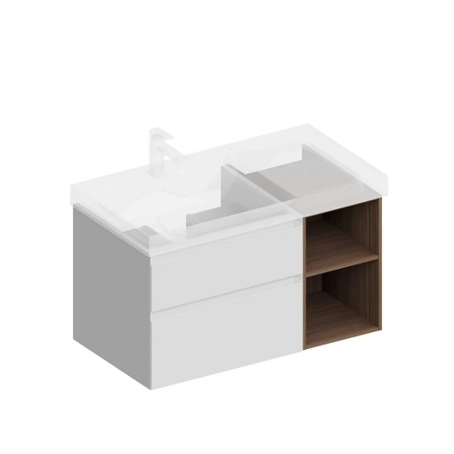 CUB.90.2Lh/WHTM.N Тумба CUBO левая подвесная с ящиками 90, белая матовая-структ.орех
