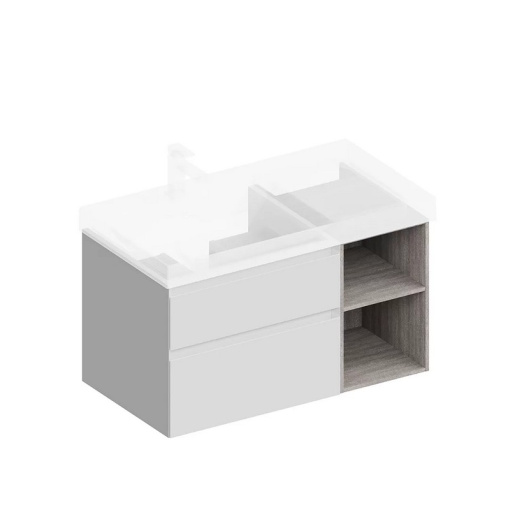 CUB.90Lh/WHT.M Тумба CUBO левая подвесная с ящиками 90, белая матовая-древесная