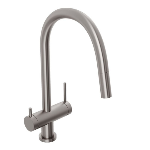 Смеситель для кухни Abelsberg Aera EMF71709BN c вытяжным изливом и возможностью подключения фильтра для воды, цвет титан, PVD покрытие