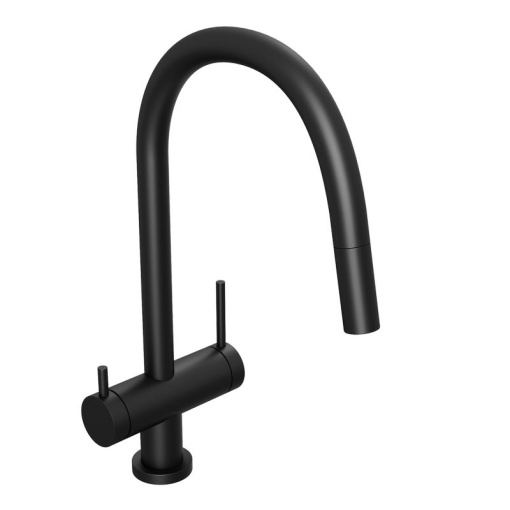 Смеситель для кухни Abelsberg Aera EMF71709MB c вытяжным изливом и возможностью подключения фильтра для воды, цвет матовый черный