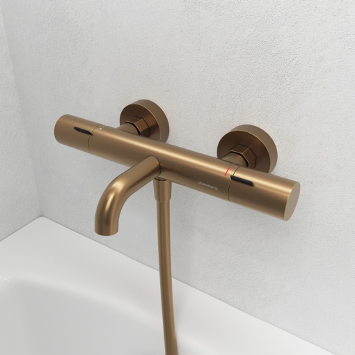 Смеситель для ванны и душа Abelsberg Fluida ERF75101BC с термостатом, песчаная медь