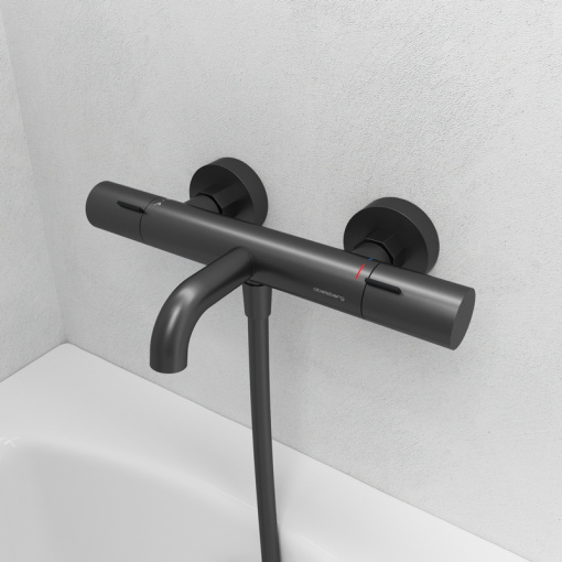 Смеситель для ванны и душа Abelsberg Fluida ERF75101GM с термостатом, космическая сталь