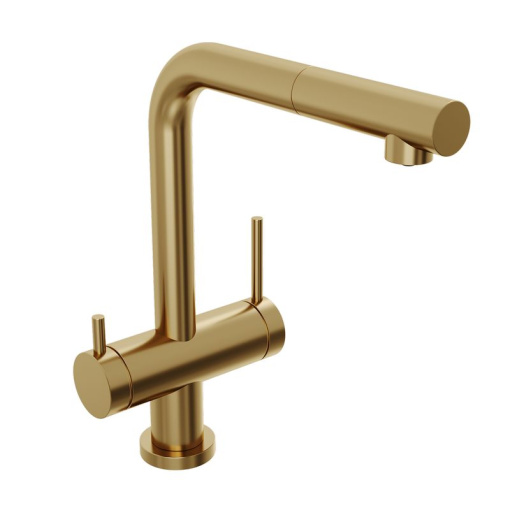Смеситель для кухни Abelsberg Pura OTF70709BG c вытяжным изливом и возможностью подключения фильтра для воды, цвет королевское золото, PVD покрытие