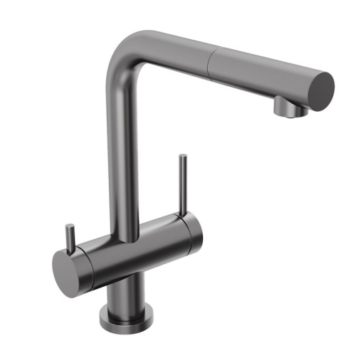 Смеситель для кухни Abelsberg Pura OTF70709GM c вытяжным изливом и возможностью подключения фильтра для воды, цвет космическая сталь, PVD покрытие