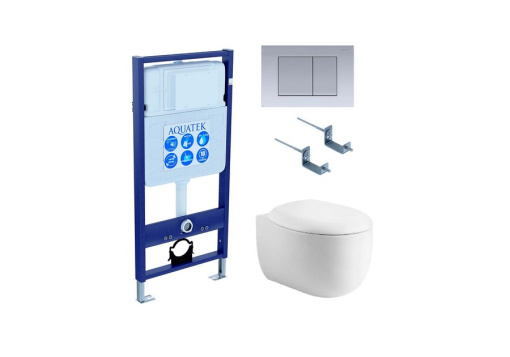 Set AQUATEK АЛЬТАИР (рама AQUATEK Standard INS-0000012 с звукоиз.прокладкой+крепеж KKI-0000002+кнопкаKDI-0000011+унитаз АЛЬТАИР AQ1980-00 с крышкой