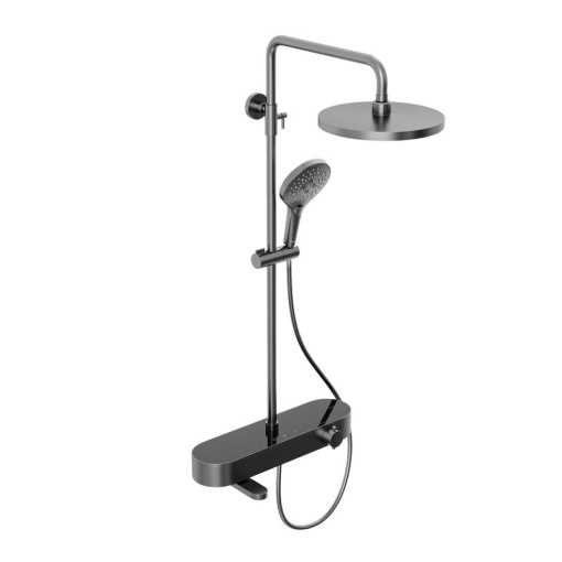 Душевая система Abelsberg Intensa SNS52655GM с термостатом и полкой для ванны и душа, космическая сталь