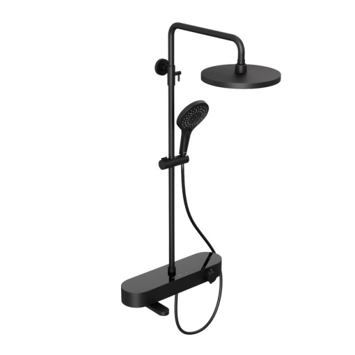 Душевая система Abelsberg Intensa SNS52655MB с термостатом и полкой для ванны и душа, вулканический черный