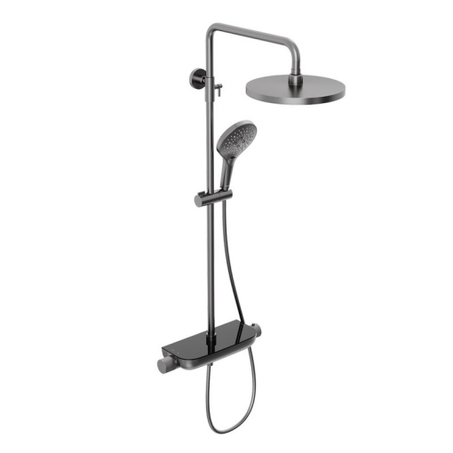 Душевая система Abelsberg Lineara SNS52790GM с термостатом и полкой для душа, космическая сталь