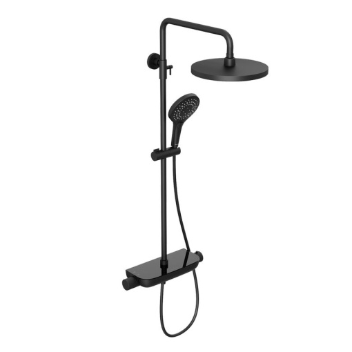 Душевая система Abelsberg Lineara SNS52790MB с термостатом и полкой для душа, вулканический черный