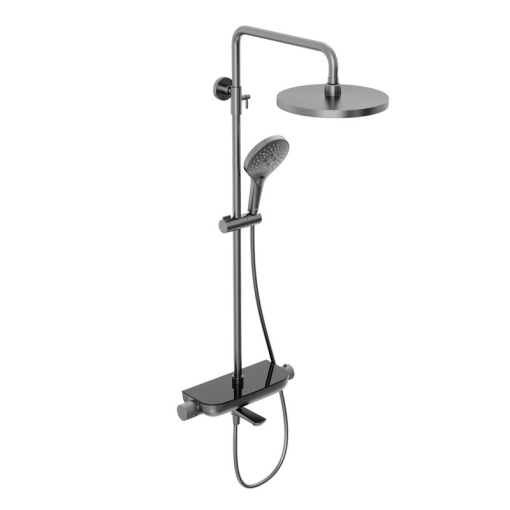 Душевая система Abelsberg Lineara SNS52791GM с термостатом и полкой для ванны и душа, космическая сталь