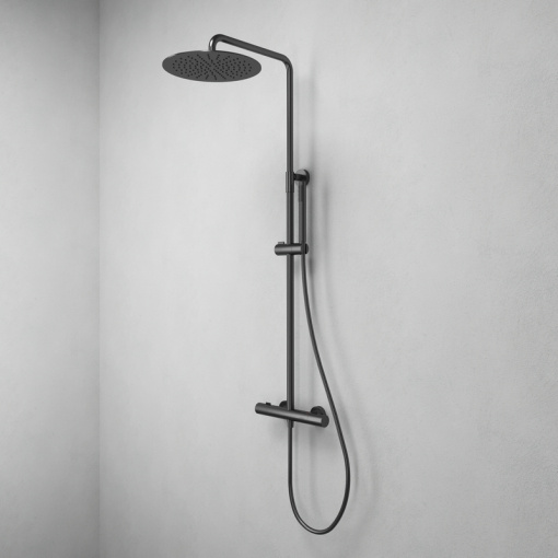 Душевая система Abelsberg Fluida SNS75103GM с термостатом для ванны и душа, космическая сталь