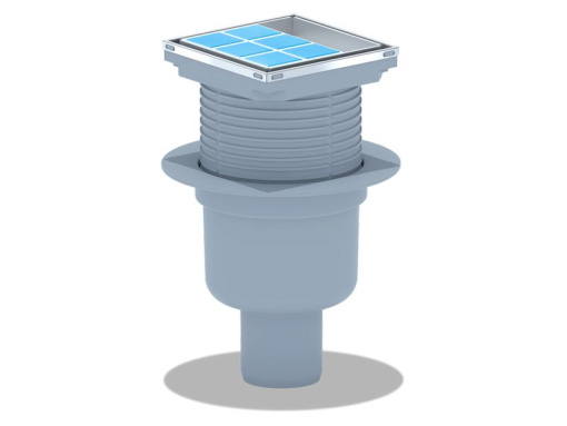 Трап вертикальный регулируемый АНИ Пласт TA5902 выпуск 50 мм с решеткой из нержавеющей стали 100х100 мм под плитку