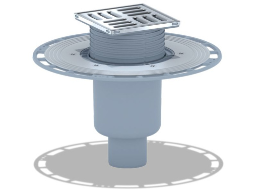 Трап вертикальный регулируемый АНИ Пласт THA5702 50 мм с решеткой из нержавеющей стали 100х100 мм