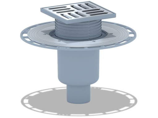 Трап вертикальный регулируемый АНИ Пласт THA5714 выпуск 50 мм с решеткой из нержавеющей стали 120х120 мм