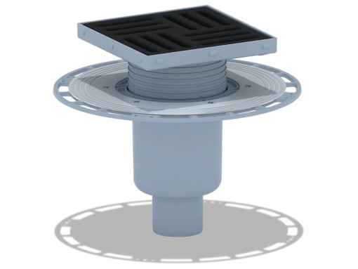 Трап вертикальный регулируемый АНИ Пласт THA5716 выпуск 50 мм с решеткой из чугуна 150х150 мм