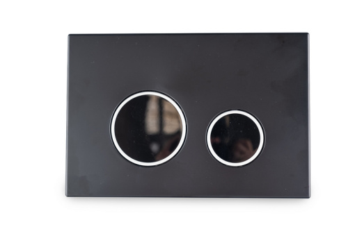 Клавиша АНИ Пласт для системы скрытой установки унитаза черная матовая, обод сатин, клавиша черный глянец WP2343G