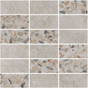 Мозаика Vitra Beton Beton-Terrazzo Мозаичный микс Темный Лаппато R9 Ректификат 10*5